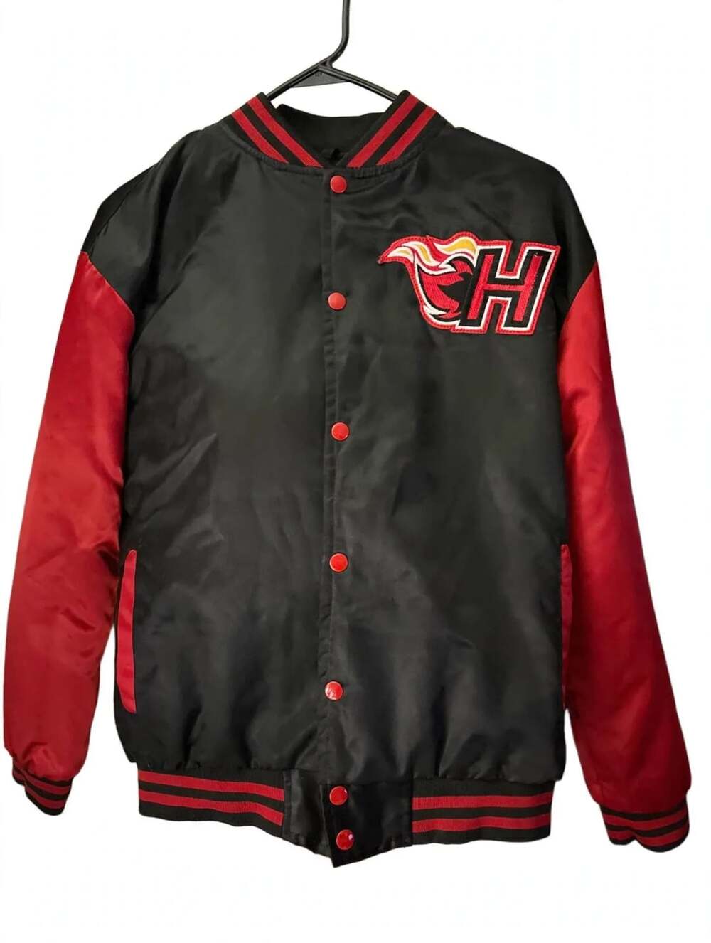 Crimson Heat All-Stars Satin Varsity Jacket Black Red